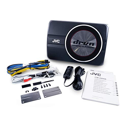 JVC CW-DRA8 Compact Powerful Subwoofer 250-watt Class D Amplifier, Shallow Profile 8 Inch Sub, Aluminum Enclosure for Deep Bass, Wired Remote, Compact Design, Easy Installation JVC CW-DRA8 Compact Powerful Subwoofer 250-watt Class D Amplifier, Shallow Profile 8 Inch Sub, Aluminum Enclosure for Deep Bass, Wired Remote, Compact Design, Easy Installation
